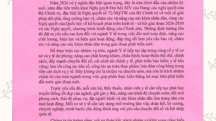Bộ trưởng Bộ Y tế Đào Hồng Lan gửi thư tới các Thầy thuốc, cán bộ, công chức, viên chức, người lao động ngành Y tế nhân kỷ niệm 71 năm Ngày Thầy thuốc Việt Nam (27/02/1955 – 27/02/2026)